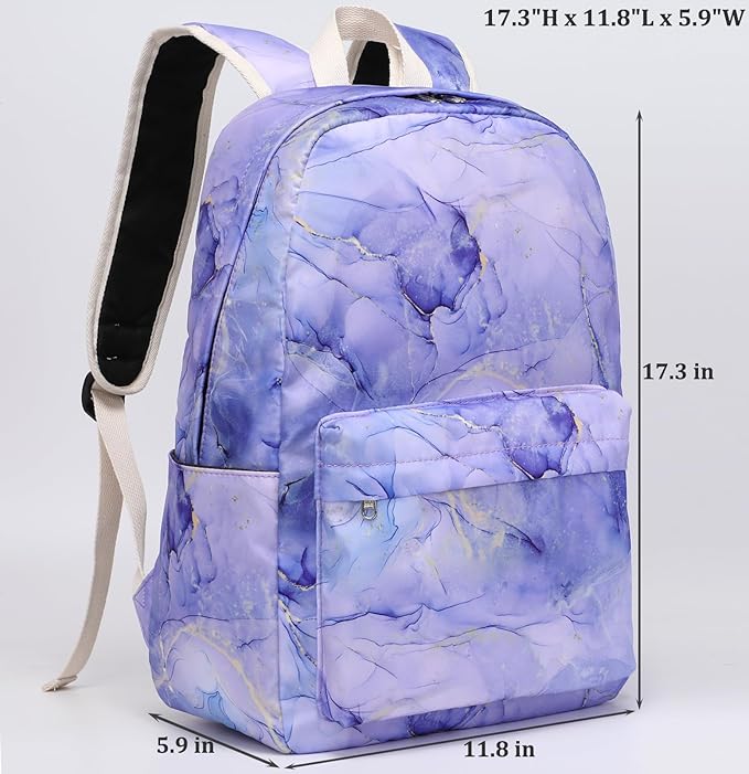 JIANYA Backpack for Girls, Elementary Kids School Backpacks Marble Bookbag for Girls Backpack with Lunch Box, Purple