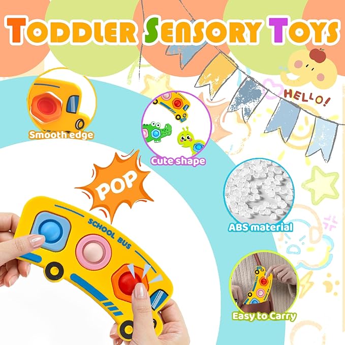7PCs Fidget Popper Baby Sensory Toys for Travel,Sensory Toy for Kids with Autism,Pop Fidget Toy Easter for Day Christmas Birthday,Autistic Gifts for 36+Month,Airplane Car Travel Toys for Toddlers