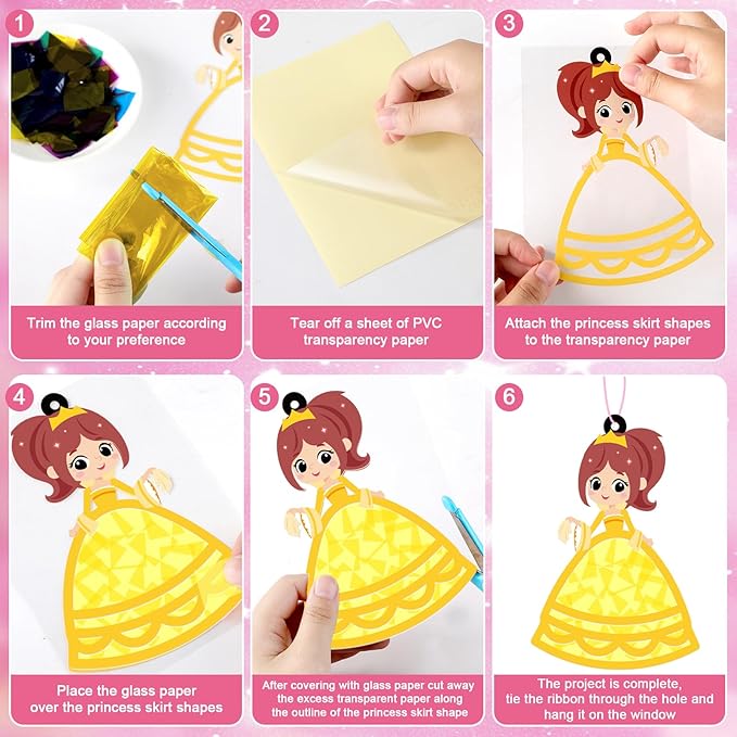 QOUBAI 32 Sets Princess Suncatchers Craft Kit DIY Window Stained Glass Effect Princess Paper Crafts Home School Classroom Decoration Kid Birthday Gift Creative Art Project Activity Game