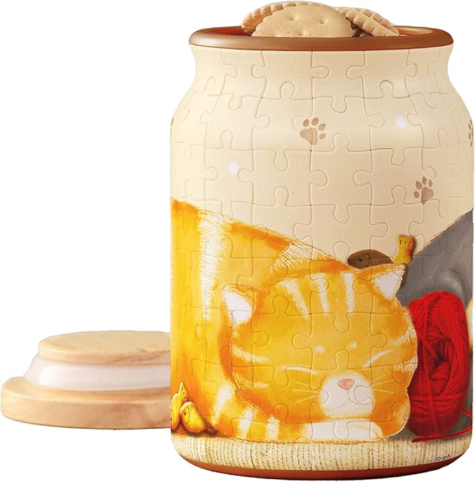 Pintoo 3D Puzzle Jar 128 Plastic Pieces for Adults - Take a Nap - Airtight Lid Container and Inner Glass Jar for Kitchen Dining Study Living Room No Glue Requied Large [BA1002]
