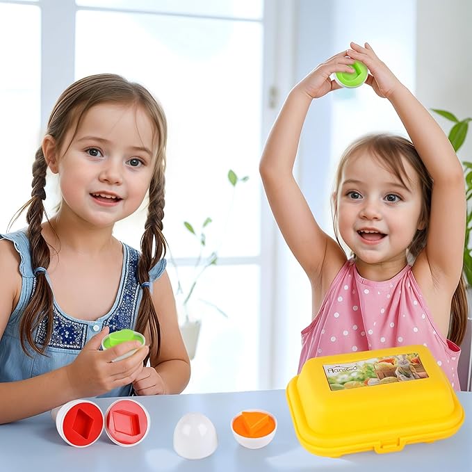 HANSGO Shape Matching Eggs Toys for Toddlers, 6 Easter Egg Toys with Storage Carton, Educational Color and Shape Matching Set