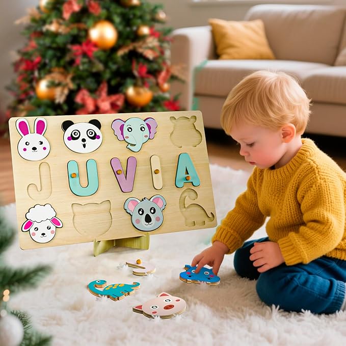 Personalized Name Puzzle | Custom Name Puzzles | Montessori Toys for 1 Year Old | Customized Baby Gifts for Toddlers 1-3 Animal Puzzle (Stlyes 5)