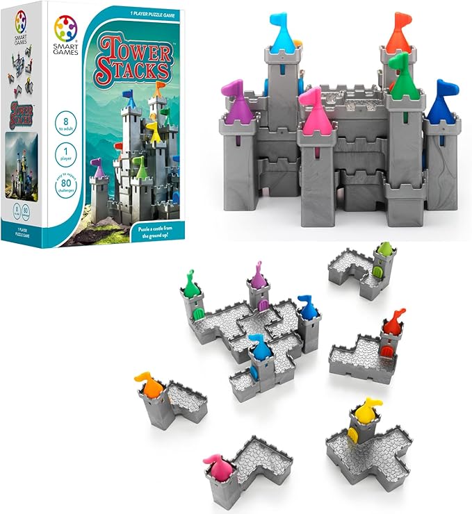 SmartGames Tower Stacks Castle Building Game with 80 Challenges for Ages 8-Adult
