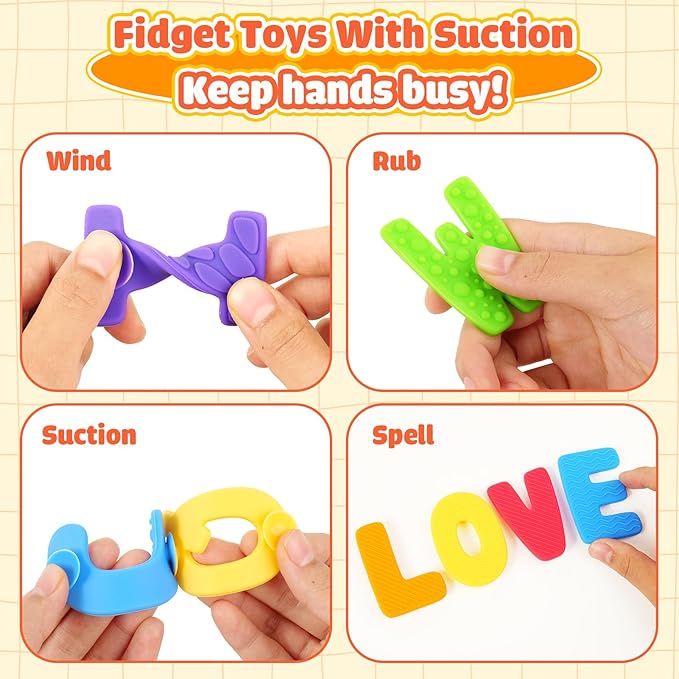 Sensory Fidget Toys for Kids Toddler: 26 Pieces Textured Alphabet Suction Toy for Autism - ABC Educational Toy Preschool Learning Activity - Fidget for Classroom - Travel Toys Road Trip Essential