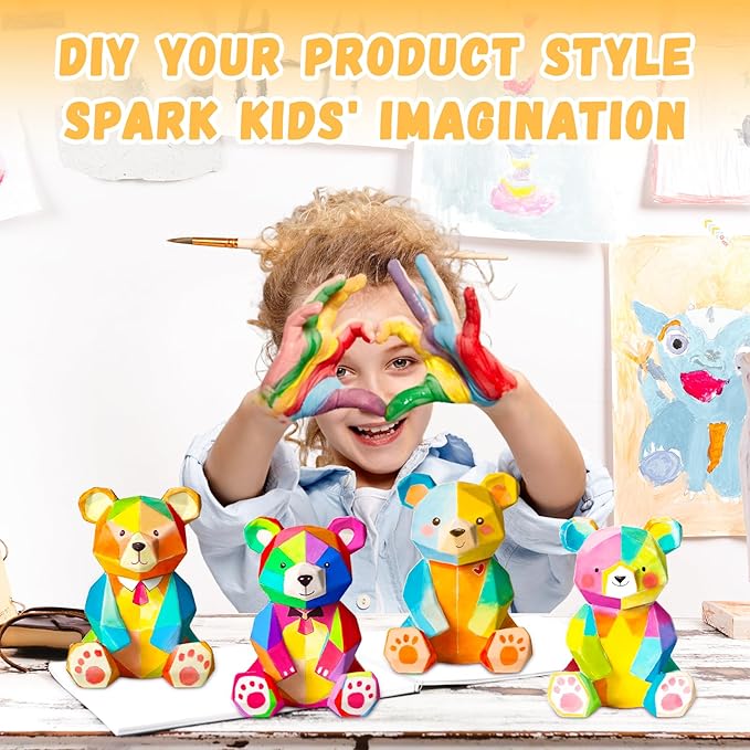 Loungelore Paint Your Own Bear Lamp Kit, Art Supplies Arts and Crafts for Kids Ages 8-12, DIY 3D Bear Night-Light, Creativity Painting Kit Toy for Girl Boy Teen, Birthday Gift for Daughter Son