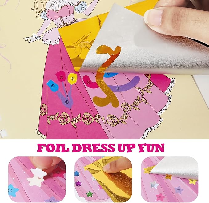 Tudaymol 4-in-1 Art & Craft Activity – DIY Dress Up Stickers, Makeup Kit, Foil & Gems Art, Creative Princess Fun, Costume Ideas & Accessories, Travel Toy, Gifts for Girls Ages 4-8-12
