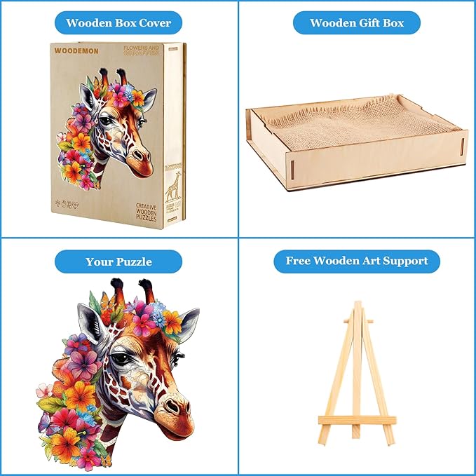 Wooden Puzzles for Adults, Flowers and Giraffes (S-85pcs) Wooden Jigsaw Puzzles Kids, 8.3 * 7in Unique Shaped Animal Wood Puzzles Adults, Xmas Christmas Puzzles Birthday Gift Family Game