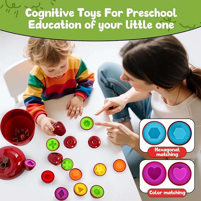 Montessori Geometric Apple Shape Sorter Toys for Toddlers 1-3,Montessori Preschool Educatioanl Learning Color Sorting Matching Games Fine Motor Toddler Activities Toys for Kids Boys Girls