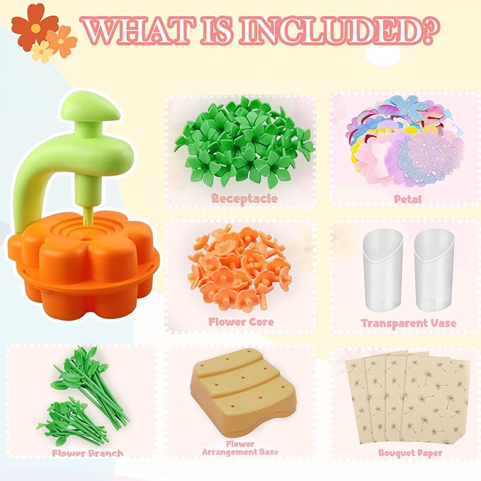 YUOIOYU Fabric Flower Bouquets Toys, DIY Crafts Kits for Kids, Build Your Flower Bouquet, Arts and Crafts for 4 5 6 7 8+ Year Old Girls, Preschool Educational Toys Creative Birthday Gifts