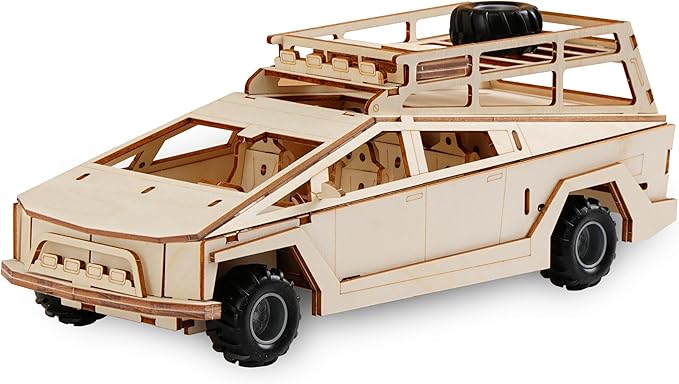 SIGHTEEDA Cyber Truck 3D Wooden Puzzle - 92 Pcs Pull-Back Car STEM Model Kit, DIY Building Toys for Kids & Teens Ages 6-12 | Creative Gift Idea