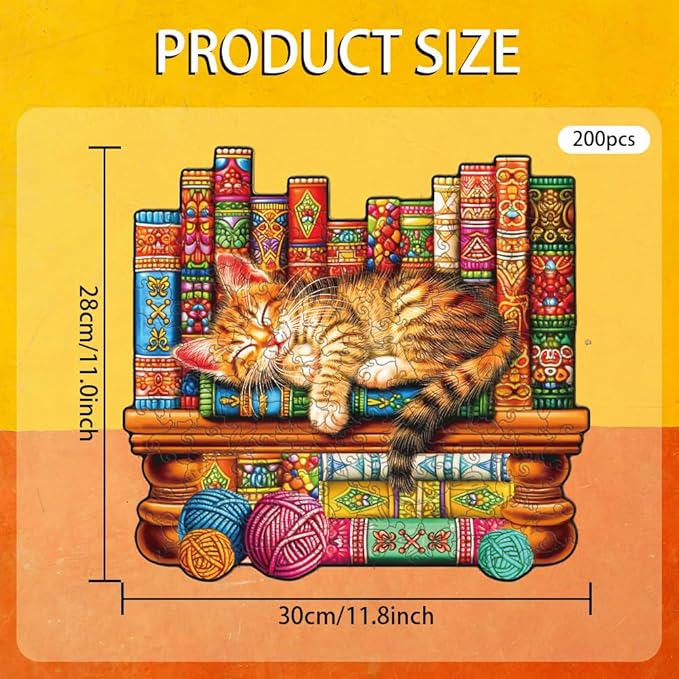 200 Pieces Cat Wooden Puzzles for Adults, 11.8x11 Inches Snoozing Cat Jigsaw Puzzles, Craft Hub Wood Puzzle, Unique Shape Cats Puzzle Birthday Gift for Cats Lovers Family Friend Game