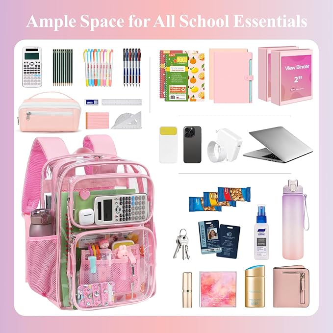 PACKISM Clear Backpack for School - 17 inch Large Heavy Duty Clear Bookbag, See Through PVC Backpacks (for age 12 above)