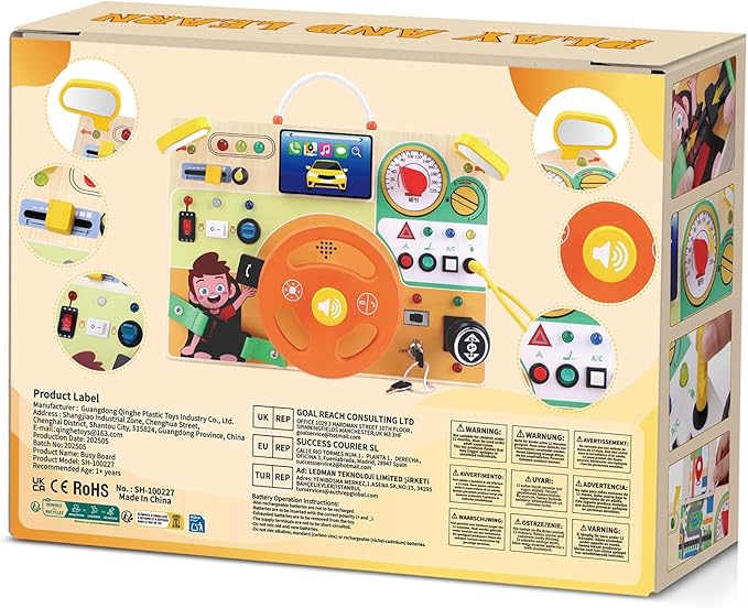 Toddler Toys Montessori Busy Board for 1+ Year Old Boys & Girls Steering Wheel Driving Simulation Toy Travel Activities for Toddlers 1 2 3 4+ Year Old Sensory Toys