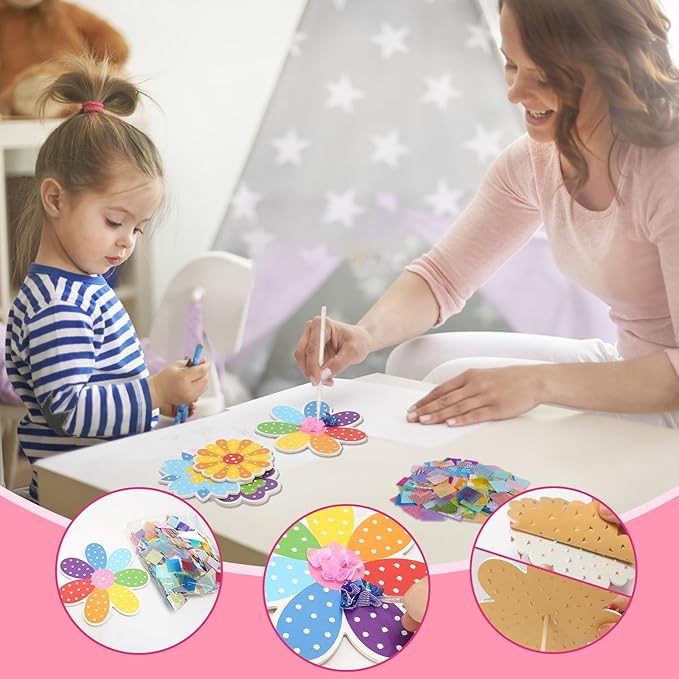 Fennoral 24 Pack Flower Poke in Art for Kids Make You Own Flower Bouquet Craft Kit DIY Poke EVA Foam Craft for Girls Boys for Classroom Art Activity Spring Summer Decoration Birthday Gift