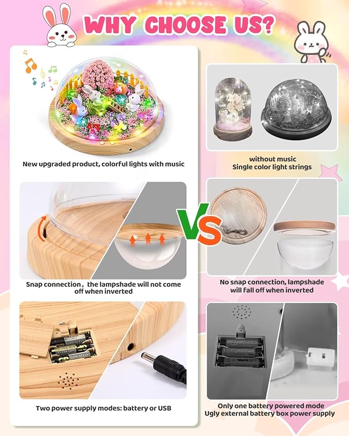 Laclun Bunny Toys for Girls, Make Your Own Rabbit Night Light with Music,Arts and Crafts for Kids,3 4 5 6 7 8 9 10 Year Old Girl Birthday Gifts,Ideal Christmas Gifts Best Toy