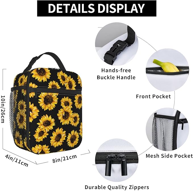 Sunflowers Reusable Lunch Box Insulated LunchBox Cooler Lunch Bag