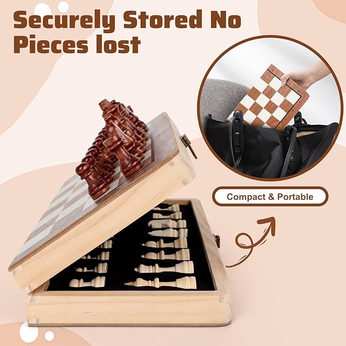 Wooden Chess Set,11.5 inch Magnetic Chess Board Folding Design with Storage Travel Chess Game for Kids, Adults and Family Game Night