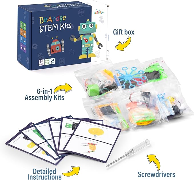 STEM Robotics Kit - 6 Set STEM Toys for Age 8-13 8-10, Kids Crafts for Girls Boys Toys Gifts 6 7 8 9 10 Year Old Birthday Gifts, Engineering Science Robot Building Kits for Kids Age 8-12 6-8