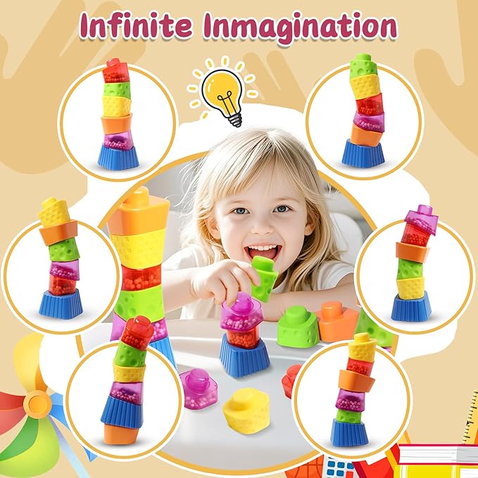 Irregular Maracas Stacking Blocks Toys, Montessori Toys for 1 + Year Old, 6 PCS Stackable Educational Sensory Toy, 1 + 2 3 Old Boy or Girl Kids Gifts