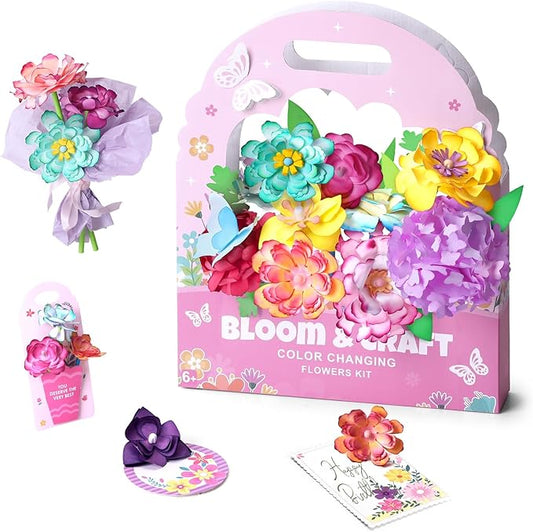 Creative Color-Changing Paper Flower Kit for Kids – DIY Flower Marking Kit Toys, Art & Science Craft Gift for Ages 6 7 8 9 10 11 12