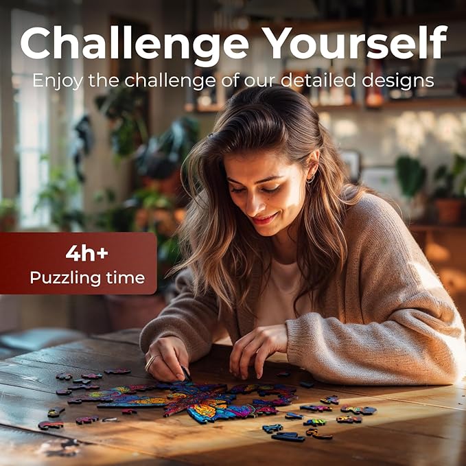 CRAFTHUB Animal Wooden Puzzles for Adults – A3 Butterfly with 121 Pieces Wood Puzzles – Jigsaw Puzzles with Unique Animal Shapes – 9.8" x 16"