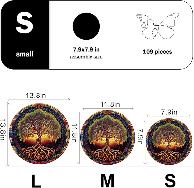 Wooden Puzzles for Adults - 100 Pieces Tree of Life Wooden Puzzle - Unique Animal Shape Wood Cut Puzzles - Eco-Friendly Home Office Decor (S-7.9 * 7.9in)