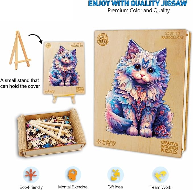 Wooden Puzzles for Adults - Ragdoll Cat Puzzle Wood Puzzles Adult - Wooden Jigsaw Puzzles Unique Animal Shape Relax Puzzles (M - 8.6 * 11.4in)