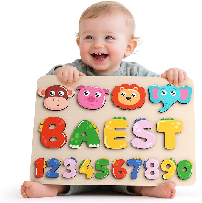 Personalized Name Puzzle | Custom Name Puzzles | Montessori Toys for 1 Year Old | Customized Baby Gifts for Toddlers 1-3 Animal Puzzle (Stlyes 4)
