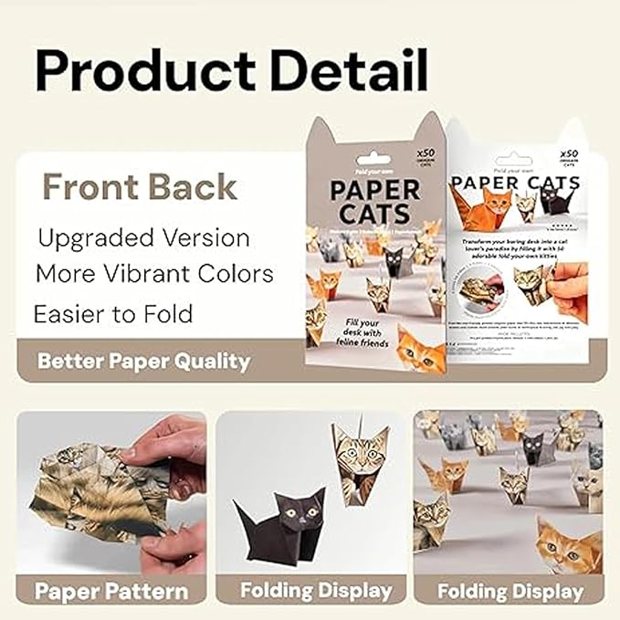DIY Origami Paper Cats - 50 Sheets DIY Origami Paper to Fold Cute Cat Figures, Fun Craft Activity for Adults & Kids, Desk Decoration & Gift for Cat Lovers