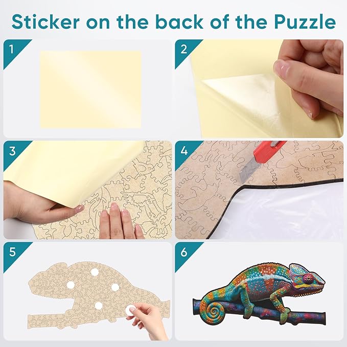 delobil Wooden Puzzles for Adults, Chameleon Jigsaw Puzzles 200 Piece, Unique Shape Puzzles for Adults and Kids, Fun Challenging Puzzles Family Game Gift, Medium Size 15.6 x 7.6 Inches