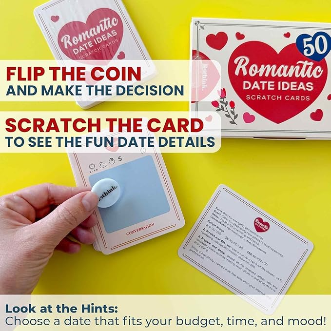 QUOKKA 50 Romantic Date Ideas – Scratch-Off Cards for People – Unique Game to Strengthen Connection, Spark Fun, and Make Every Week a Romantic Adventure (Set1)