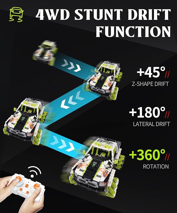 Pickup Truck Building Kits with Remote Control for Adults,Technic Off-Road Car Building Blocks Toys,STEM Engineering Gift for Mens,Boys,Kids-1550PCS(Green)