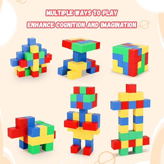 VGY 64 PCS Magnetic Blocks for Kids, Learning Magnet Cubes Building Toys for Toddlers, STEM Educational Sensory Montessori Square Toy for Boys and Girls