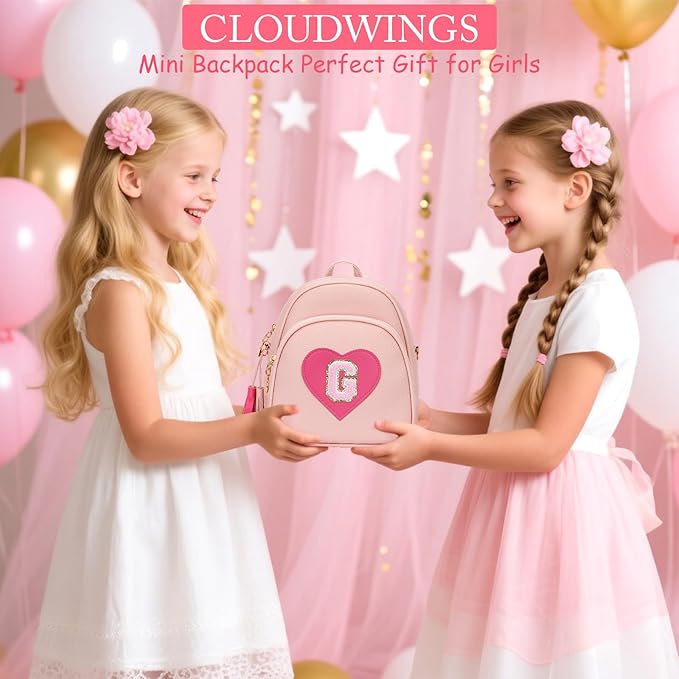 Girls Initial Mini Backpack Gifts for Kid Toddler Little Girl Teen Small Cute Heart Backpack Purse Preschool Kindergarten Bookbag，Pink-G