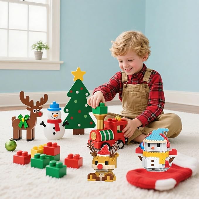 Santa Claus Design Building Blocks Set, Christmas Theme Building Blocks Ornaments, Mini Building Figures, DIY Stocking Stuffers,Party Favors, Xmas New Year Birthday Gifts (4 Pack)