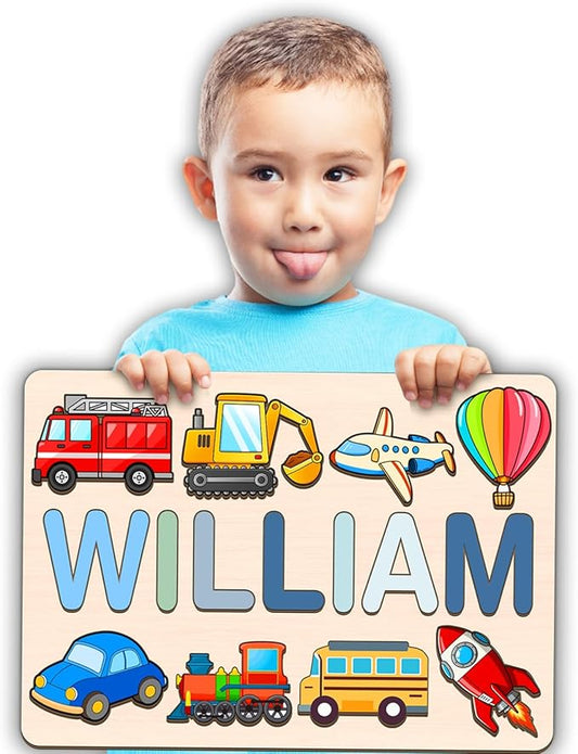 LOVELYPOD Personalized Name Puzzle for Kids, Custom Name Puzzles for Toddlers 1-3 Animal Puzzle, Customized 1st Birthday for Girls & Boys Wooden Toys for Kids, for New Baby - Style 1