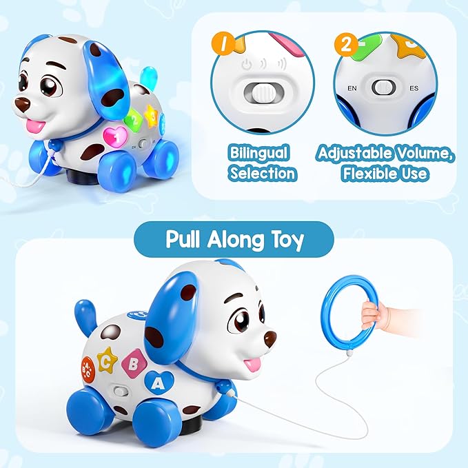 Musical Toy for 1 Year Old Boy Girl, Baby Toys 6-12-18 Months, Puppy Toddler Learning for 1 Year Old Boy Gifts, Bilingual Educational with Music Light, 1st Birthday Gift for Girl, Toddlers
