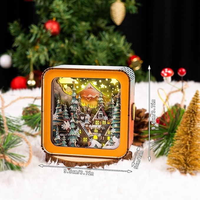 3D Puzzle Nightlight-DIY LED Light Wooden Puzzle-Art Lamp and Craft Kits for Kids and Adults-Birthday Gifts Toys-Home Desk Decor Family Game (Christmas Eve)