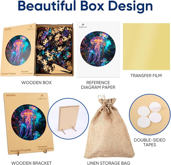 Ruikiyart Wooden Puzzles for Adults, 5MM 500 Pieces Jellyfish Wooden Jigsaw Puzzles, Sea Animals Unique Shapes Puzzles, Gift for Kids and Adults on Birthday, Thanksgiving, Christmas (16.7" x 16.7")