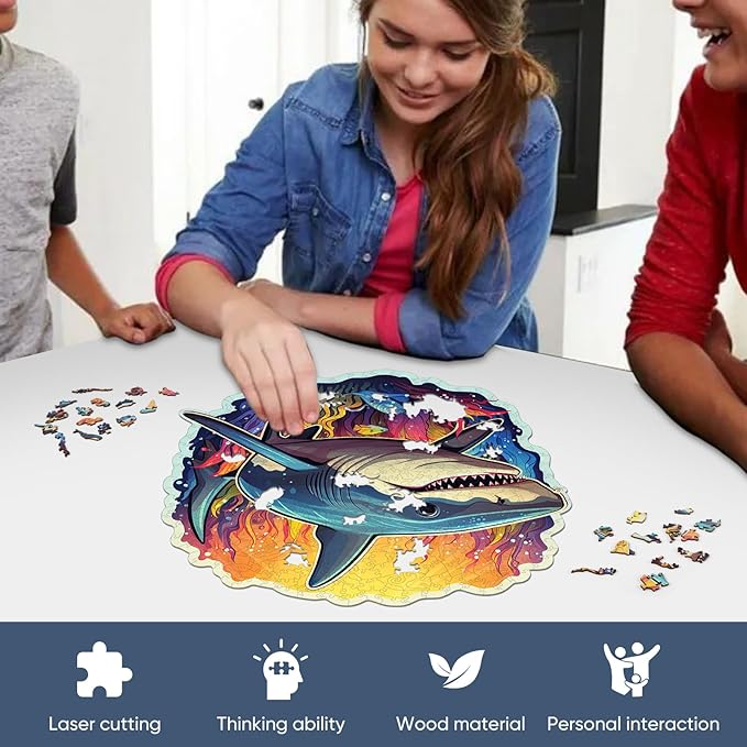 Wooden Puzzles for Adults 500 Pieces, Shark Jigsaw Puzzles Unique Shape Ocean Adult Puzzles, Irregular Wood Puzzles Creative Gift for Adults and Kids Family Game (16.7x16.5 in)