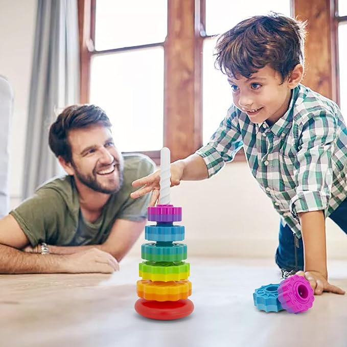 Baby Spin Stack Toy, Premium Stacking Toys for Kids, Spinning Stacking Toy for Babies and Toddlers, Educational Toddler Learning Toy,Autism Spin Stack Toys,Rainbow Spinning Wheel Toys