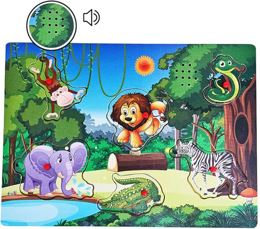 Wooden Forest Animals Sound Peg Puzzles for Toddlers Wooden Pegged Puzzle with Sound Effect for Toddlers and Preschoolers, Educational Learning Toy Gift