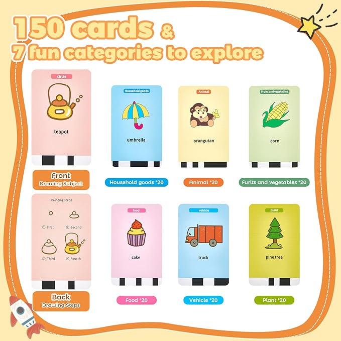Drawing Robot for Kids, Interactive Educational Drawing Machine with Voice Interaction, Montessori Painting Learning Toy with 150 Word Cards, Birthday for Boys Girls 3 4 5 6 7 8