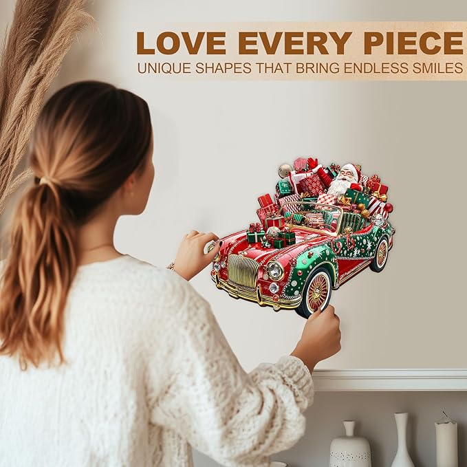 WOODBESTS Wooden Puzzles for Adults (145 Piece, M, 11.4 * 9.9in) Christmas Car Wood Puzzle Adult, Unique Wooden Animal Jigsaw Puzzles, Family Game and Birthday Gifts for Friend