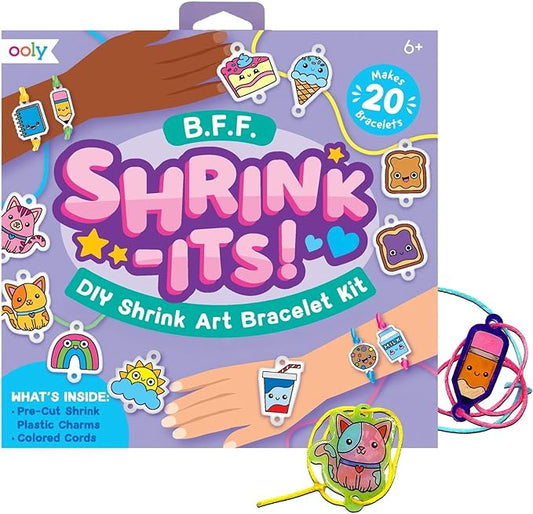 Ooly Shrink-Its 24 PC DIY Shrinking Art Bracelet Kit That Creates BFF Bracelets, Includes 20 Plastic Pre Cut Charms and More No Mess Art for Kids, DIY Gifts for Kids, Party Favor - BFF Bracelets