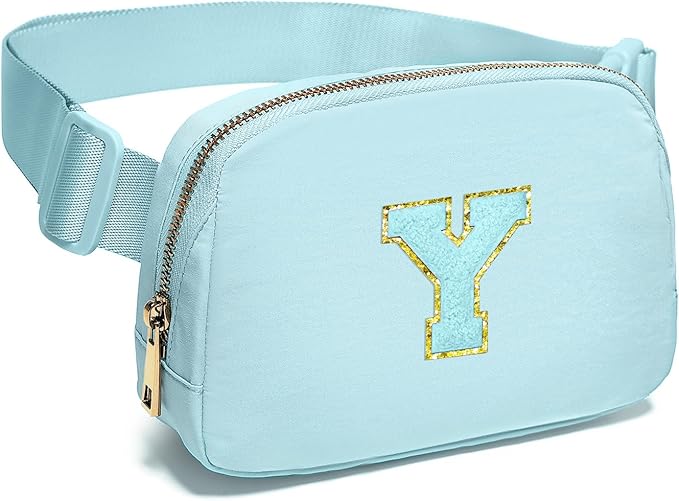 Gitus Gifts for 8 9 10 11 12 Year Old Girls Belt Bag Fanny Pack Crossbody Bags with Initial Letter Patch Cute Stuff Birthday Gifts for Teen Girls Women Personalized Trend Stuff (Icing Blue-Y)