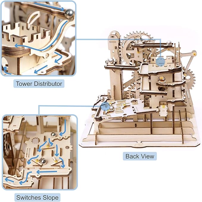ROKR 3D Wooden Puzzles Marble Run Set - Mechanical Model Kit for Adults DIY Roller Coaster Toys Gifts (Marble Fortress)