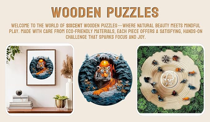 Wooden Jigsaw Puzzle, 200-500 Pieces Unique Shape Animal Puzzle, for Adults & Kids, Birthday Gift Family Game, Decorative Puzzle, Unique Gift (Snow Tiger, 200 PCS)