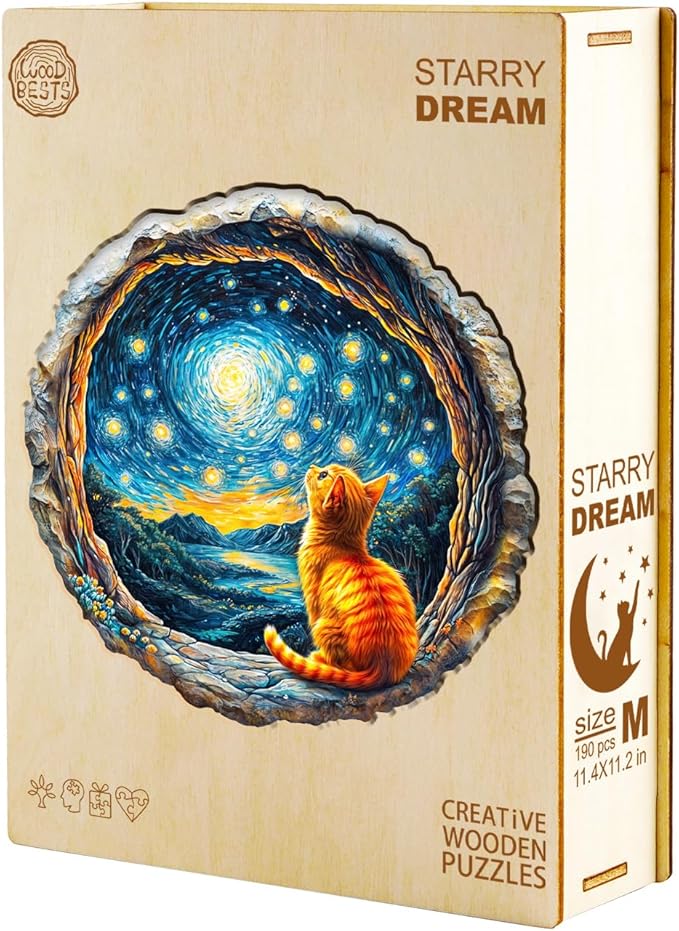 Jigfoxy Wooden Puzzles for Adults, Starry Night Wood Puzzles Adult, Unique Animal Shape Wooden Jigsaw Puzzles for Adults, Birthday Gifts for Puzzle Lovers, Family, Friend (L-13.4 * 13.2in-275pcs)