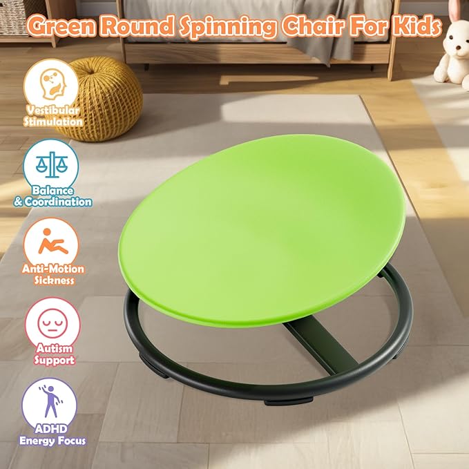 Spinning Chair for Kids, Sensory Integration Training Swivel Chair for Children with Autism & ADHD, for Balance & Body Coordination Training, Green Round